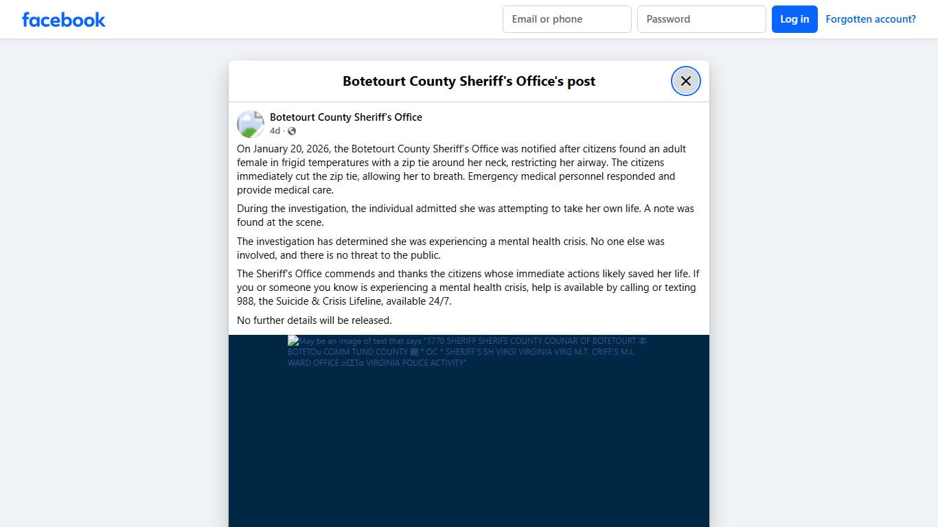 On January 20, 2026,... - Botetourt County Sheriff's Office Facebook