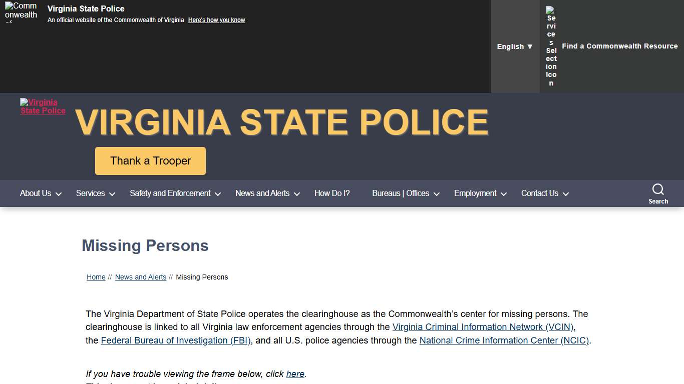 Missing Persons – Virginia State Police