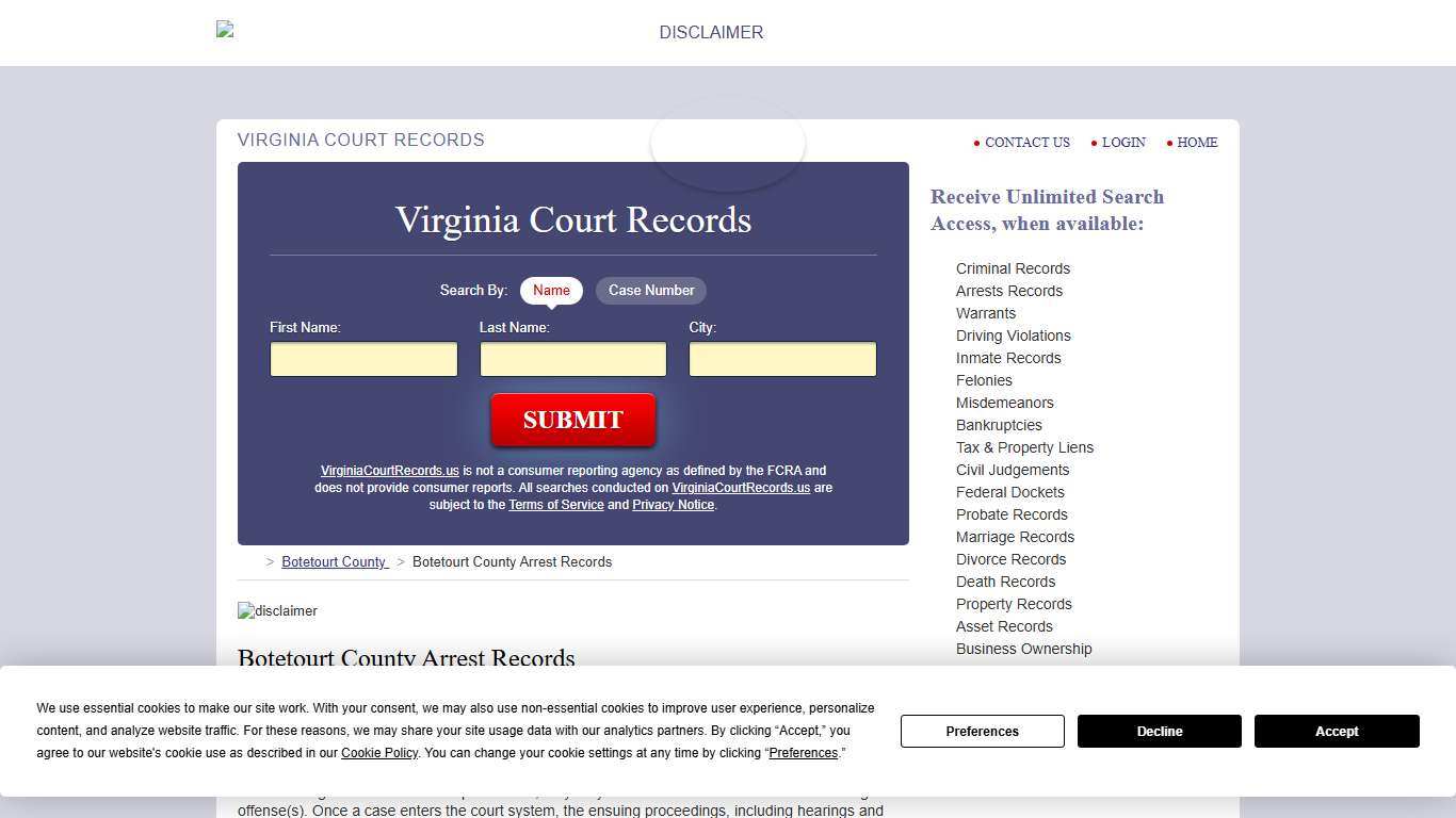 Botetourt County Arrest Records VirginiaCourtRecords.us